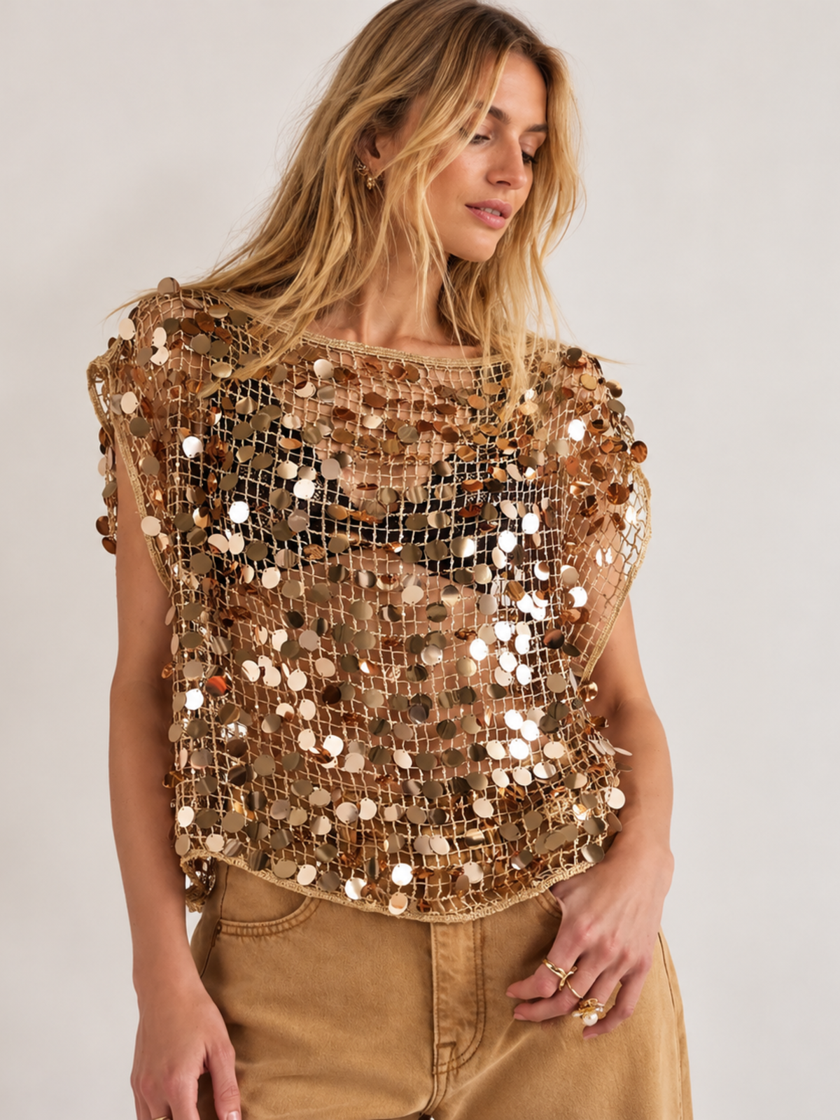 Blusa Transparente com Bordado de Paetês - Moda Festa l CAROL ESPAÇO FASHION