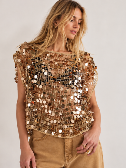 Blusa Transparente com Bordado de Paetês - Moda Festa l CAROL ESPAÇO FASHION