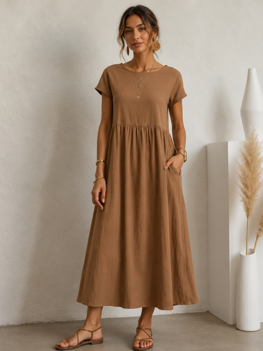 Vestido Midi Earthy Breeze com Bolsos- Basico l CAROL ESPAÇO FASHION