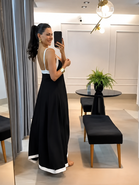 Vestido Longo  P&B - Moda Praia  l CAROL ESPAÇO FASHION