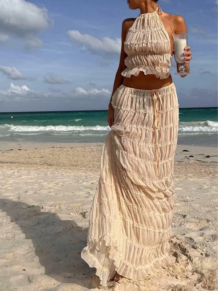 conjuntocroppedesaia , vestidofluidobege, conjuntofeminino , conjuntopraia