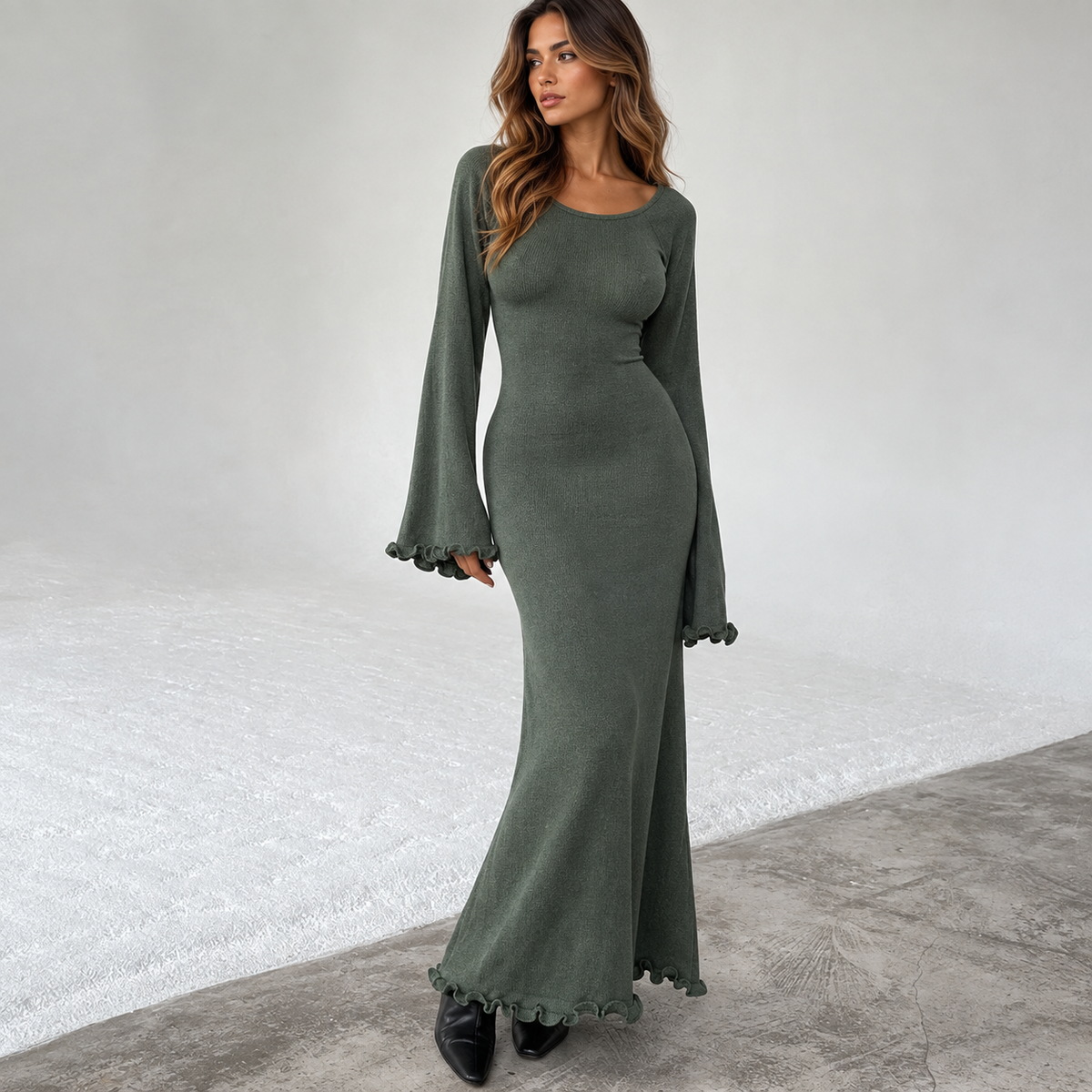 Saida de Praia Tricô Vestido Longo Manga Longa - Moda Praia l  CAROL ESPAÇO FASHION