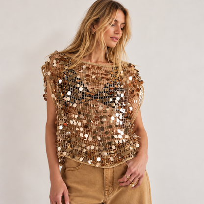 Blusa Transparente com Bordado de Paetês - Moda Festa l CAROL ESPAÇO FASHION