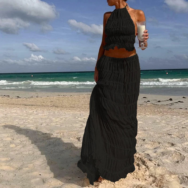 conjuntocroppedesaia , vestidofluidobege, conjuntofeminino , conjuntopraia
