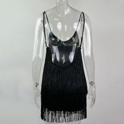 Vestido Curto Backless Franja