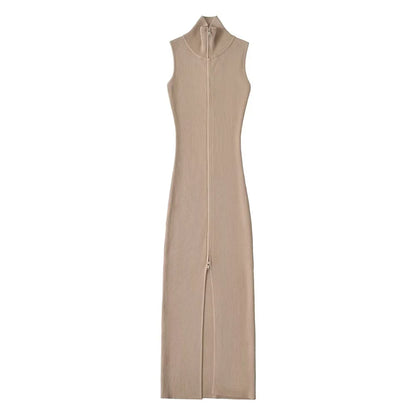 Vestido Canelado Longo Ziper