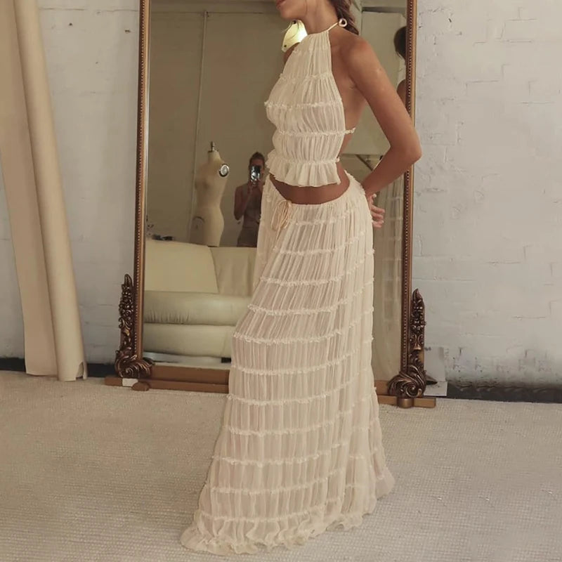 conjuntocroppedesaia , vestidofluidobege, conjuntofeminino , conjuntopraia