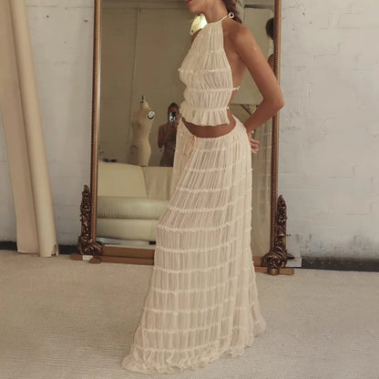 conjuntocroppedesaia , vestidofluidobege, conjuntofeminino , conjuntopraia