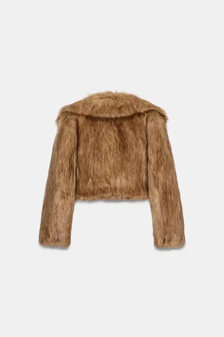 Jaqueta Cropped de Pelo Sintético Luxe