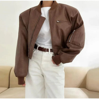 Jaqueta Bomber Couro Sintético Feminina