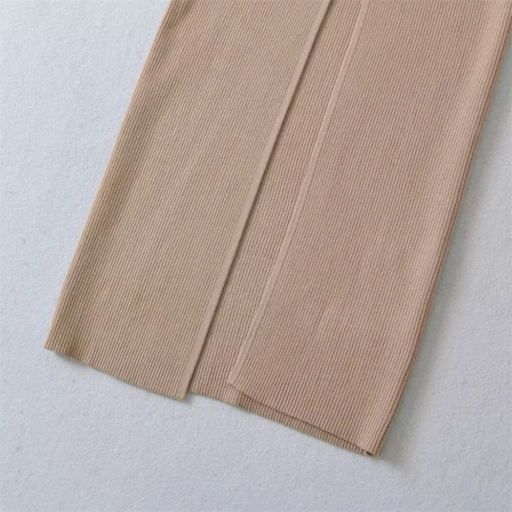 Vestido Canelado Longo Ziper