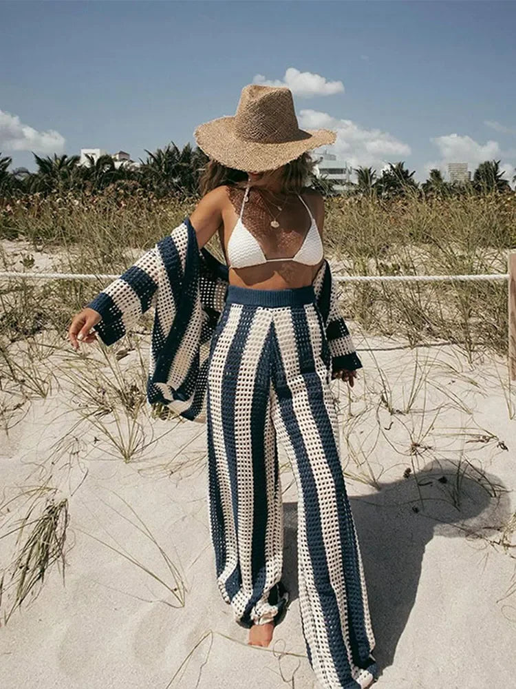 Conjunto Tricô Listrado Camisa e Calça