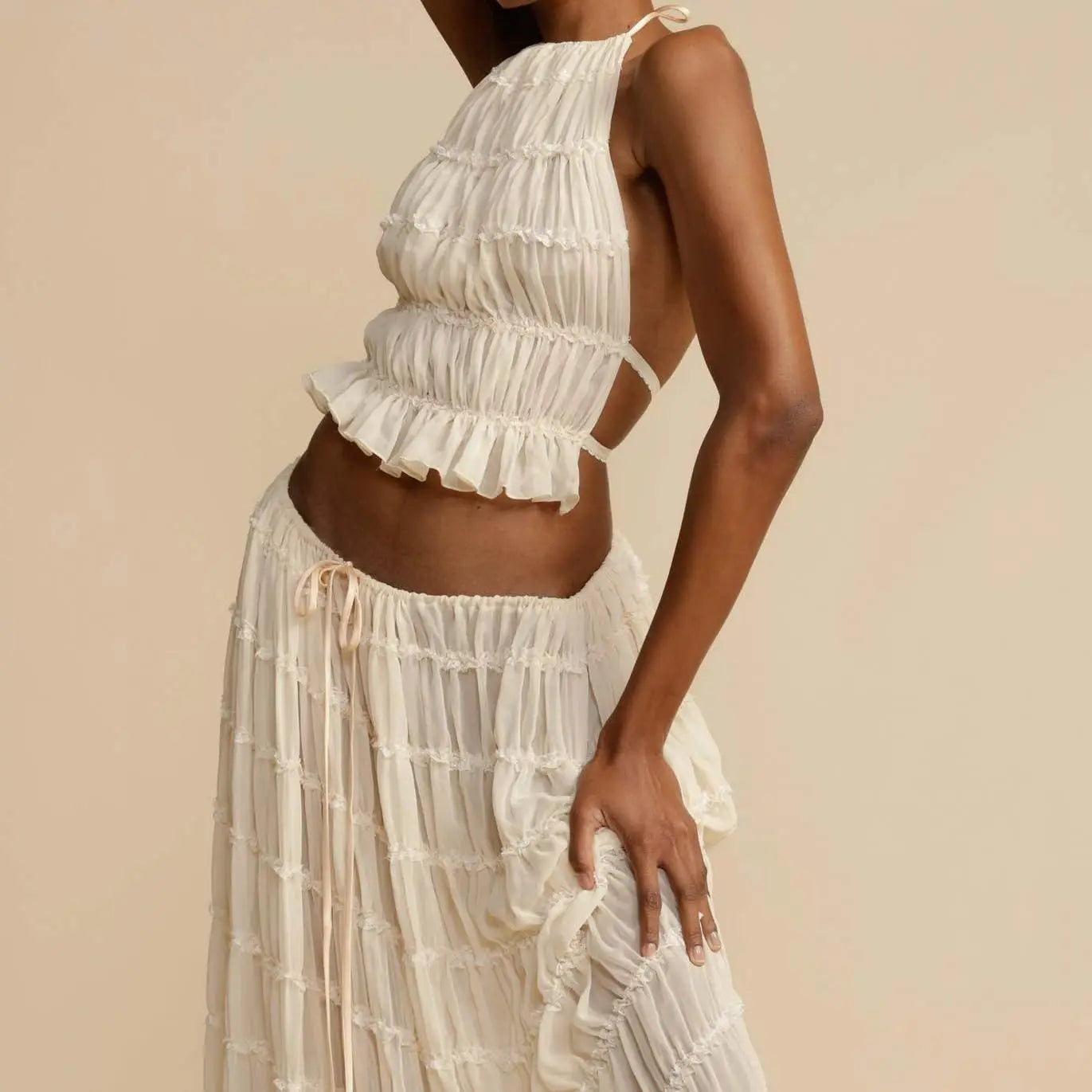 conjuntocroppedesaia , vestidofluidobege, conjuntofeminino , conjuntopraia