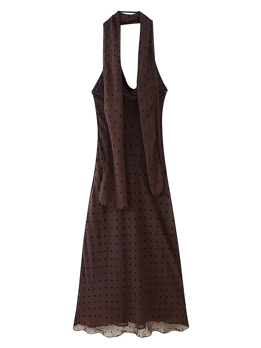 Vestido Longo Poá Choco Elegance
