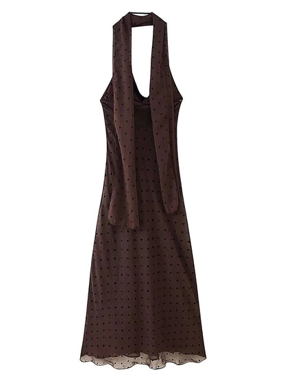 Vestido Longo Poá Choco Elegance