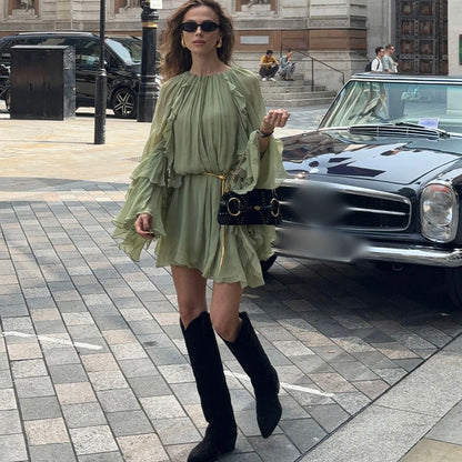 Vestido Curto Manga Longa Boho