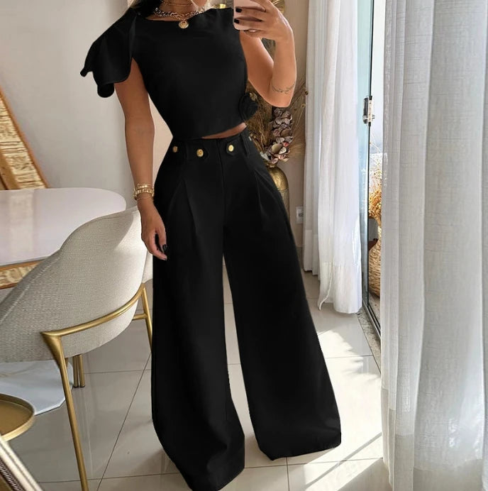 Conjunto Feminino Pantalona Social Pétala Ombro Só - Sale