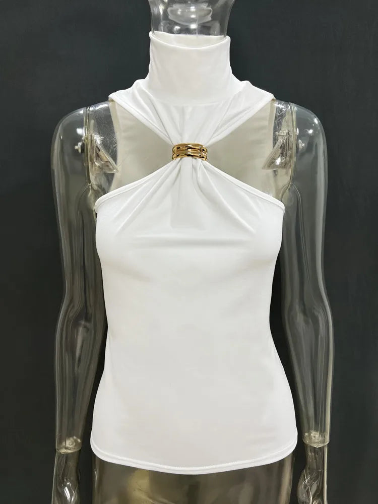 Blusa Gold Gola Alta Nakeds com Detalhe Metálico