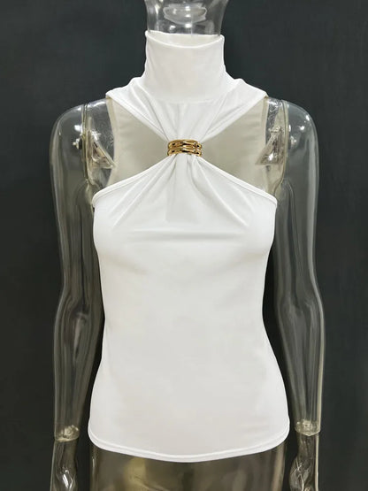 Blusa Gold Gola Alta Nakeds com Detalhe Metálico