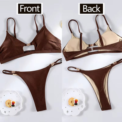 Biquíni Bronze Metálico com Detalhe Dourado - Moda Praia | CAROL ESPAÇO FASHION