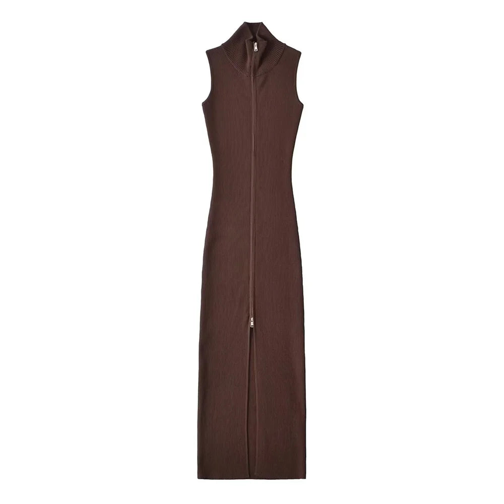 Vestido Canelado Longo Ziper