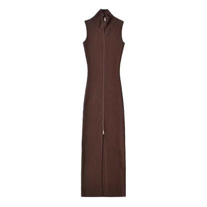 Vestido Canelado Longo Ziper