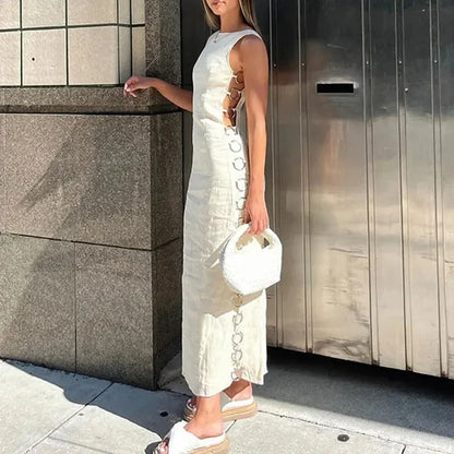 Vestido Longo Argolas Laterais