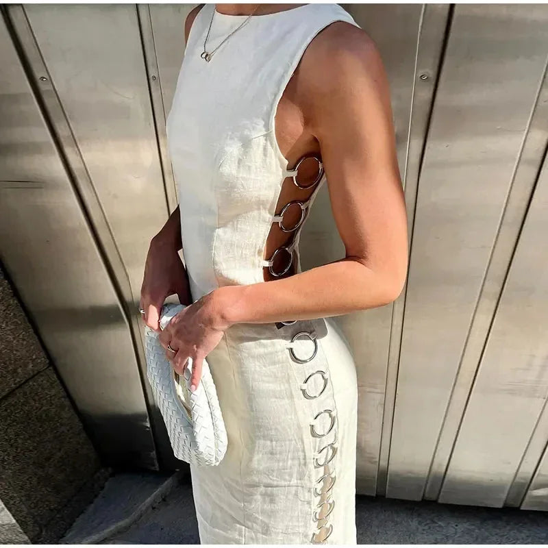 Vestido Longo Argolas Laterais