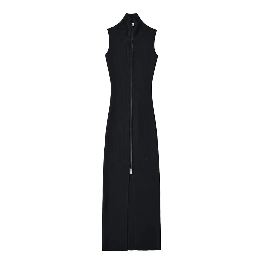 Vestido Canelado Longo Ziper
