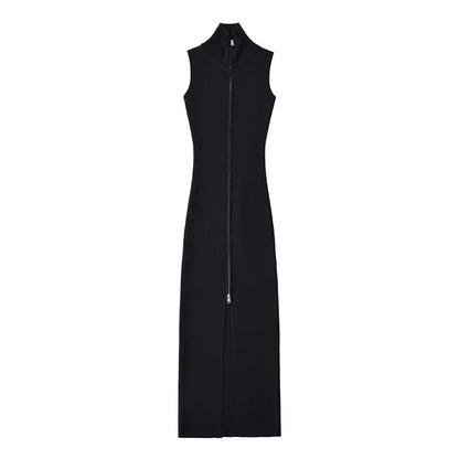 Vestido Canelado Longo Ziper