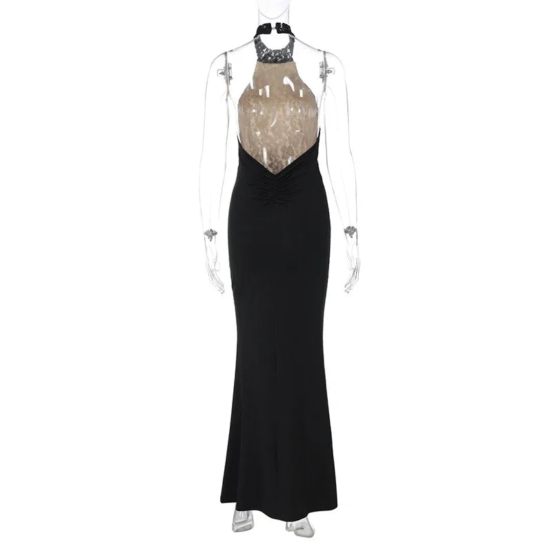 Vestido Longo Renda Halter Preto