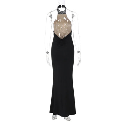Vestido Longo Renda Halter Preto