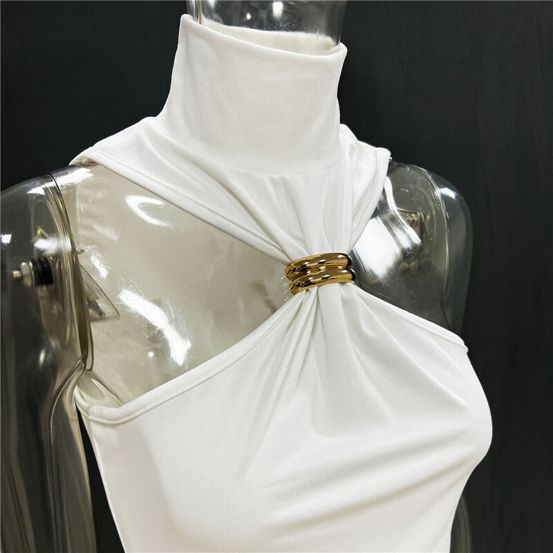 Blusa Gold Gola Alta Nakeds com Detalhe Metálico