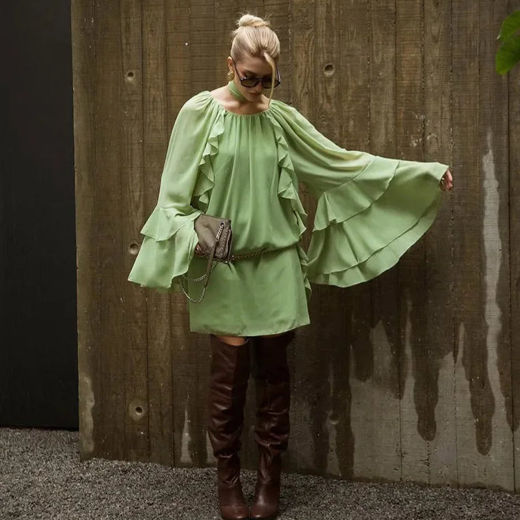 Vestido Curto Manga Longa Boho
