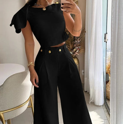 Conjunto Feminino Pantalona Social Pétala Ombro Só - Sale