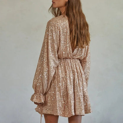 Vestido Festa Paete Manga Longa Rose