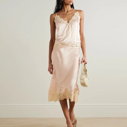 Conjunto Feminino Seda Com Renda