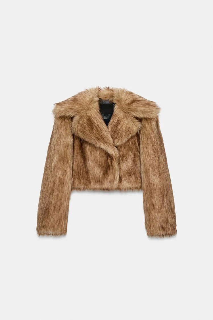 Jaqueta Cropped de Pelo Sintético Luxe