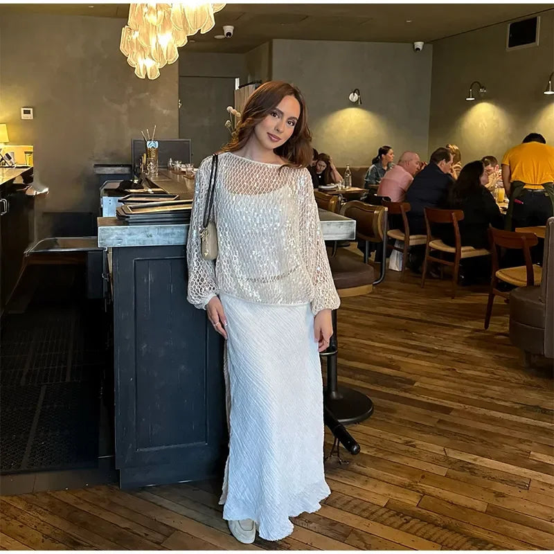 Blusa Feminina Tricot Vazado com Paetês Shine - Casual Chic l CAROL ESPAÇO FASHION