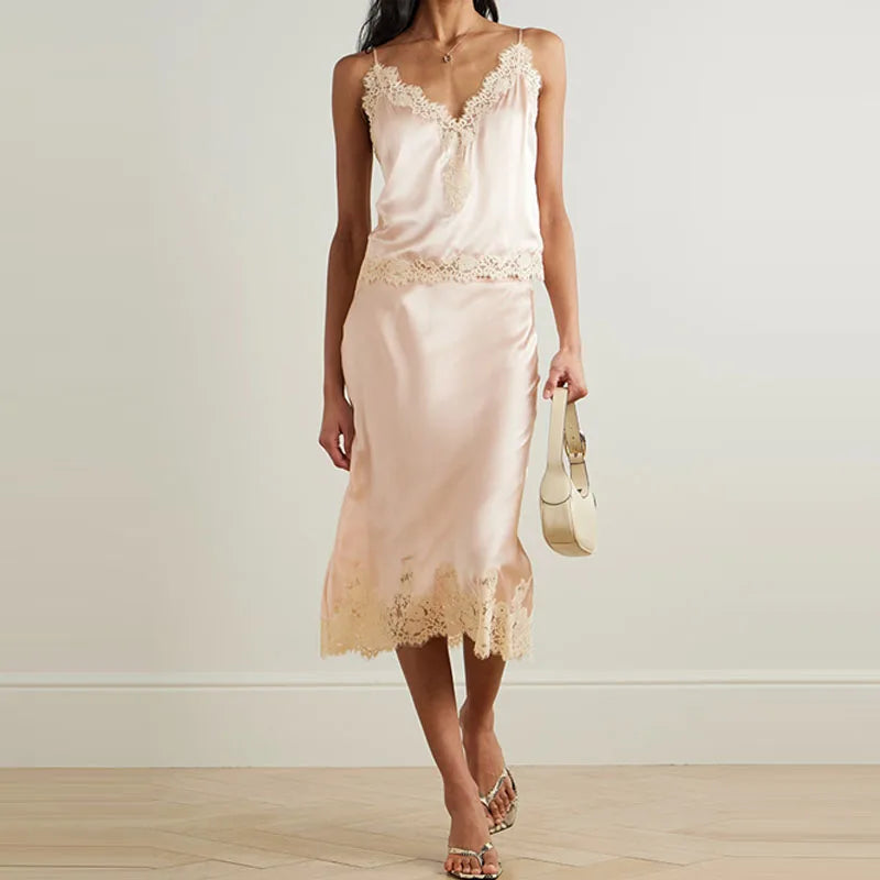 Conjunto Feminino Seda Com Renda