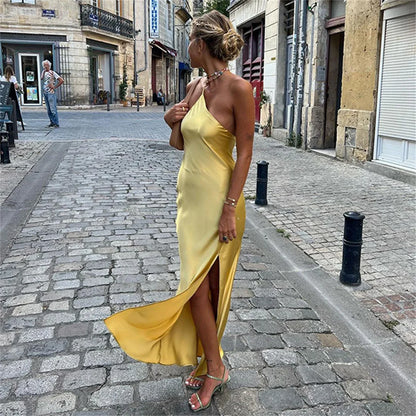 Vestido Longo Seda Amarelo Manteiga