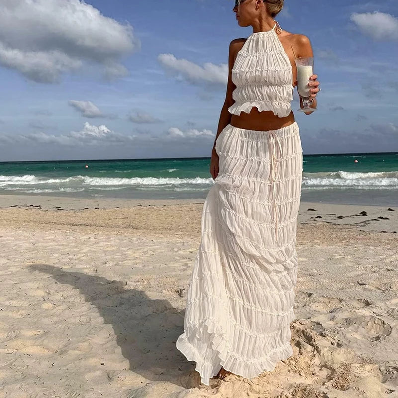 conjuntocroppedesaia , vestidofluidobege, conjuntofeminino , conjuntopraia