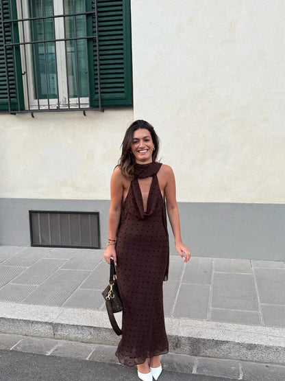 Vestido Longo Poá Choco Elegance