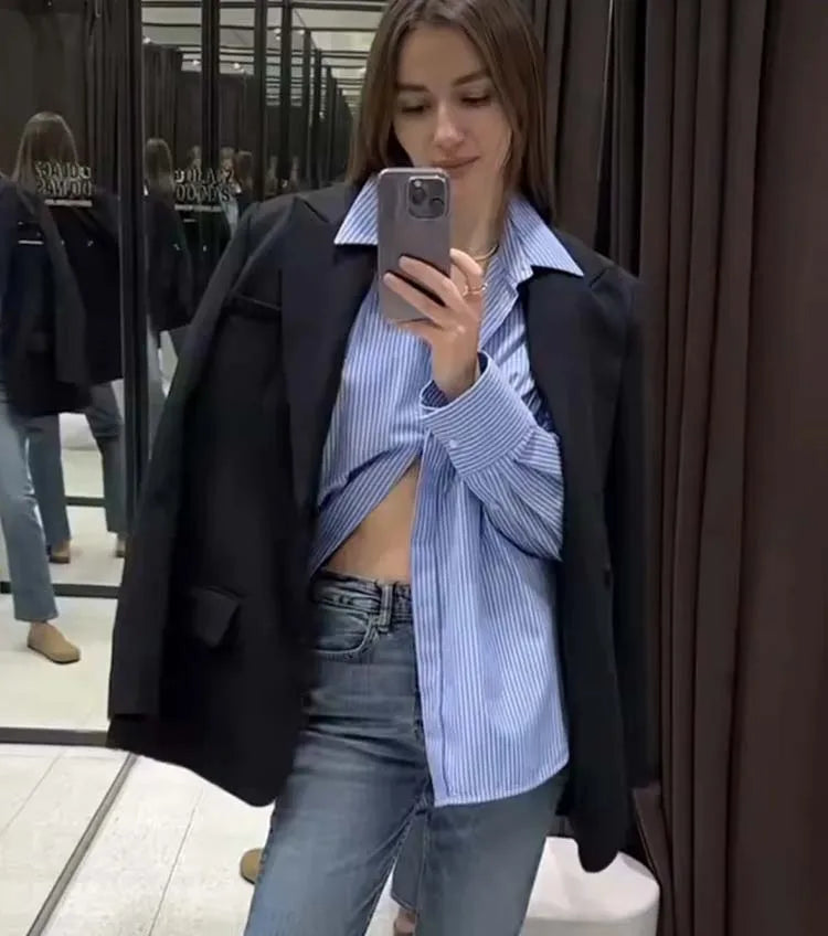 camisa , camisalistradafeminina , camisalistradadeazul