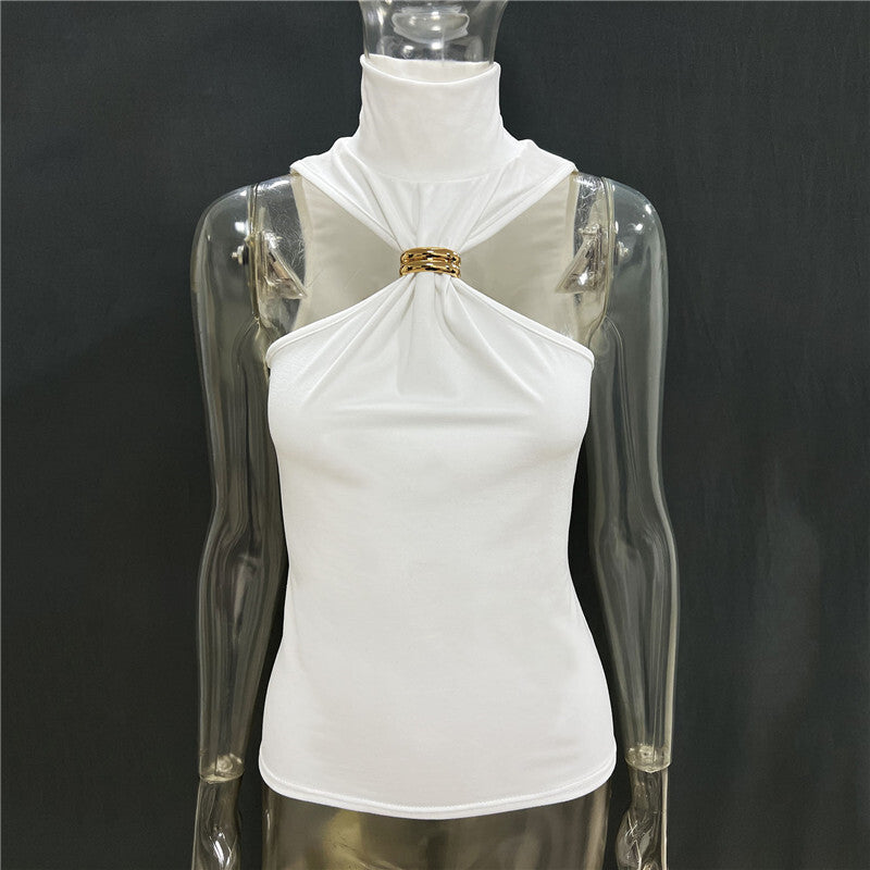 Blusa Gold Gola Alta Nakeds com Detalhe Metálico