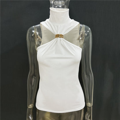 Blusa Gold Gola Alta Nakeds com Detalhe Metálico