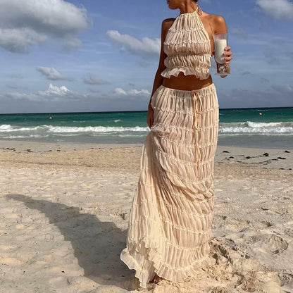 conjuntocroppedesaia , vestidofluidobege, conjuntofeminino , conjuntopraia