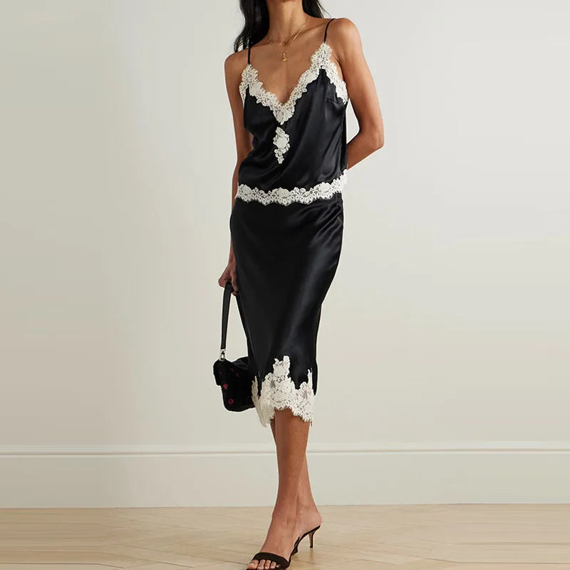 Conjunto Feminino Seda Com Renda