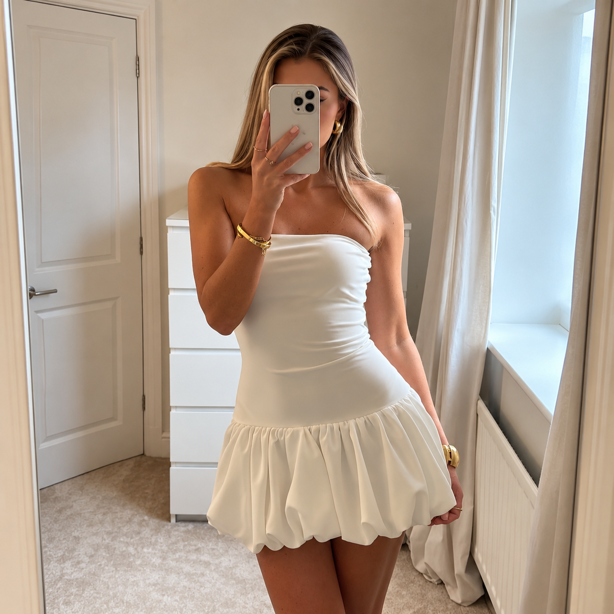 Vestido Balonê Bubble Branco - Moda Praia | CAROL ESPAÇO FASHION