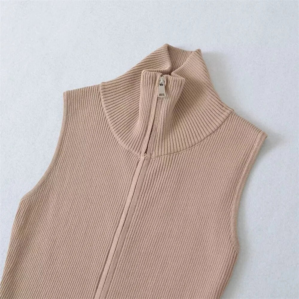 Vestido Canelado Longo Ziper